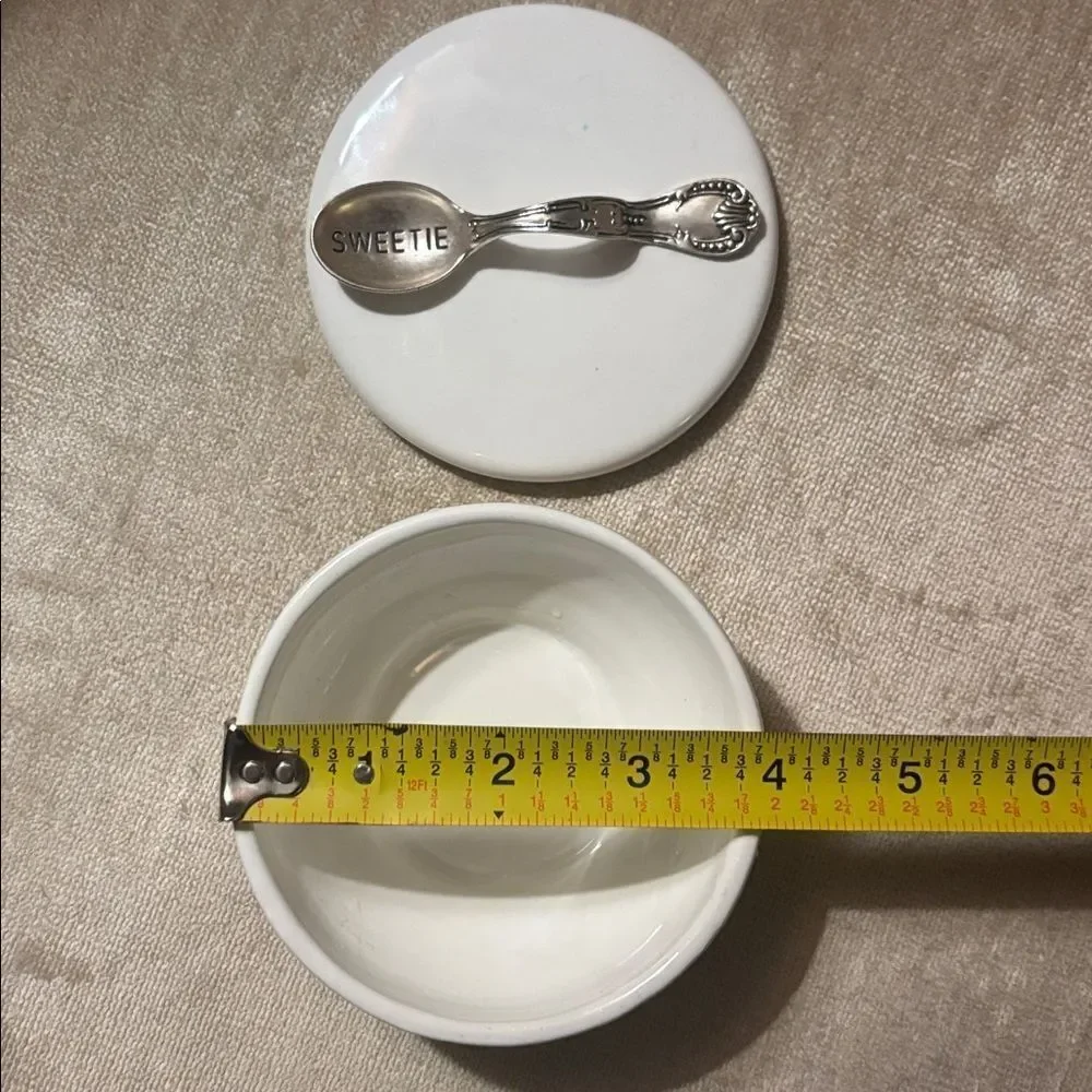 Mudpie White Sugar Bowl with Silver Spoon Handle on Lid